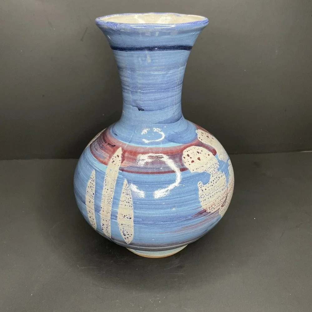 Vtg Stoneware Pottery Vase 9 1/2